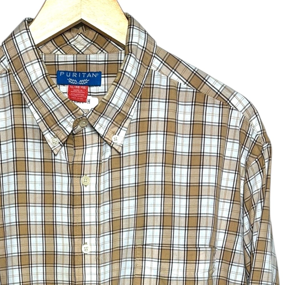 Puritan Mens XL‎ Long Sleeve Button Down Plaid Stretch Shirt Casual Office